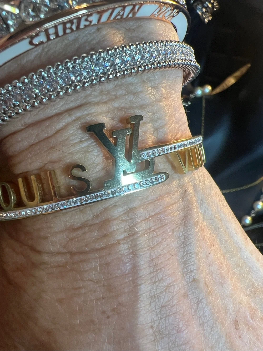 Gold-Tone Stainless Steel Letter Accent Hinged Cuff Bracelet - Women Jewelry